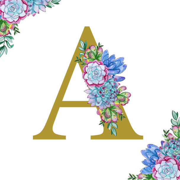 Floral watercolor alphabet art.  - Photo, Image