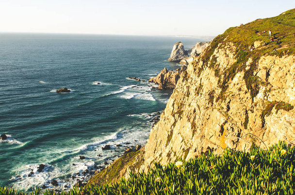 beautiful view to ocean and rocks at Cabo da Roca  - 写真・画像