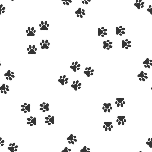 Szara Paw Print ikona na białym tle bez szwu wzór. Pies lub kot Paw Print. Tor zwierzęcy. Ilustracja wektorowa - Wektor, obraz