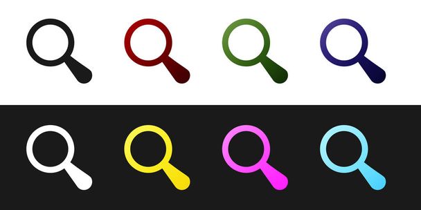 Set Lupensymbol isoliert auf schwarzem und weißem Hintergrund. Suchen, fokussieren, zoomen, Geschäftssymbol. Vektorillustration - Vektor, Bild