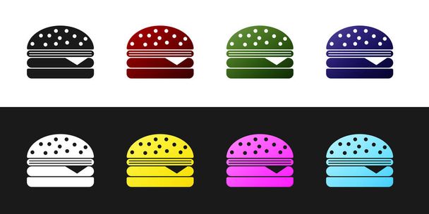 Imposta l'icona Burger isolata su sfondo bianco e nero. Icona hamburger. Segno panino al cheeseburger. Illustrazione vettoriale
 - Vettoriali, immagini