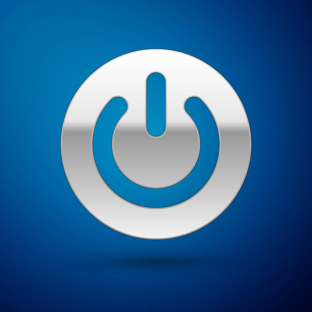 silbernes Power-Taste-Symbol isoliert auf blauem Hintergrund. Startschild. flache Bauweise. Vektorillustration - Vektor, Bild