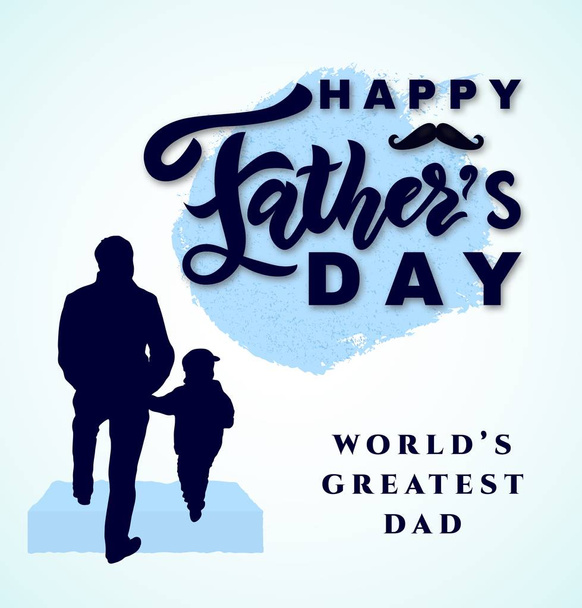 Happy Father s day. Silhouette of dad and baby son. Vector - Vector, Image