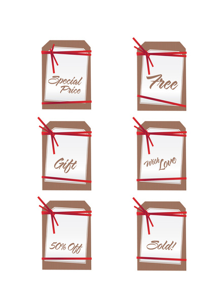 Sales tags with ribbons - Διάνυσμα, εικόνα