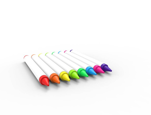 Representación 3D de múltiples lápices de colores aislados sobre fondo blanco
. - Foto, imagen