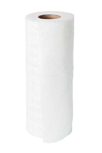 Bílý převálcovaný viskózovaný ručník a otřít izolovaně na bílém pozadí - Fotografie, Obrázek