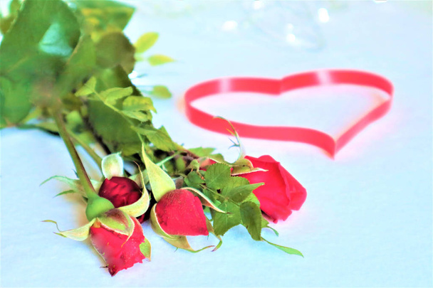 červená srdce a červené růže  - Fotografie, Obrázek