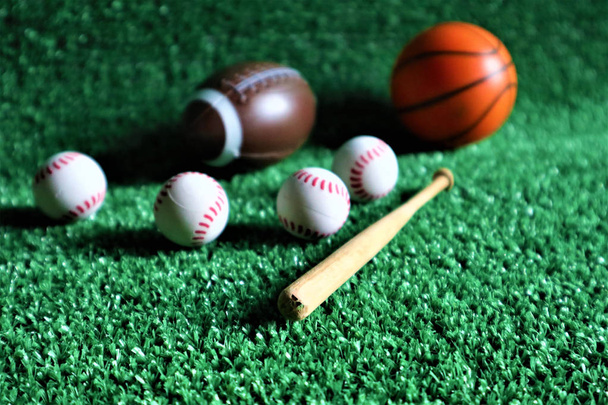 sports equipment on Green background - Zdjęcie, obraz