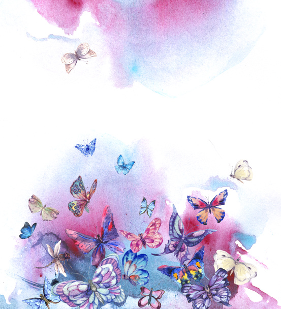 Akvarell pillangók Vintage kártya, ultraibolya pillangó - Fotó, kép