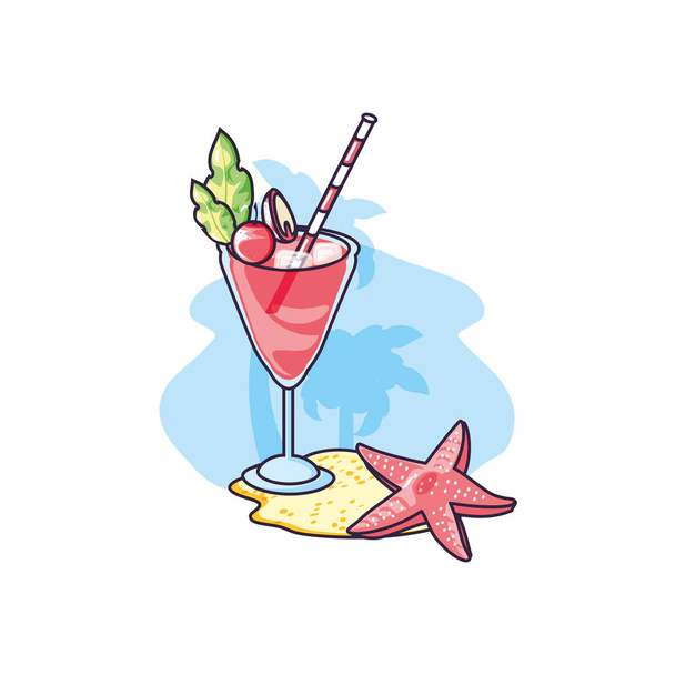 cute starfish animal with cocktail of cherry - ベクター画像