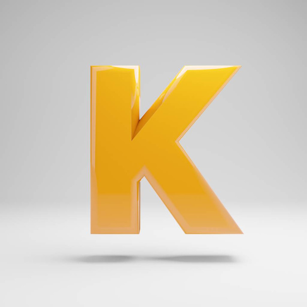 Glossy yellow uppercase letter K isolated on white background. - Φωτογραφία, εικόνα