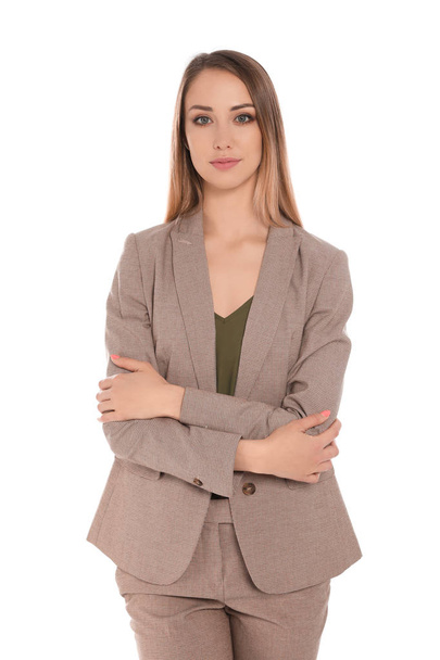 Portrait of confident businesswoman on white background - Foto, Imagen