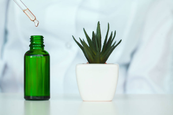 Medicina de hierbas. The Scientist, Dermatologist Make The Organic Natural Herb Cosmetic Product in The Laboratory (en inglés). Beauty Healthy Skincare Concept. Crema, suero
 - Foto, imagen