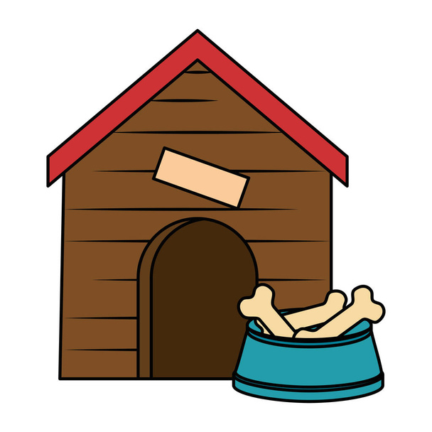casa de madeira animal de estimação com ossos prato
 - Vetor, Imagem