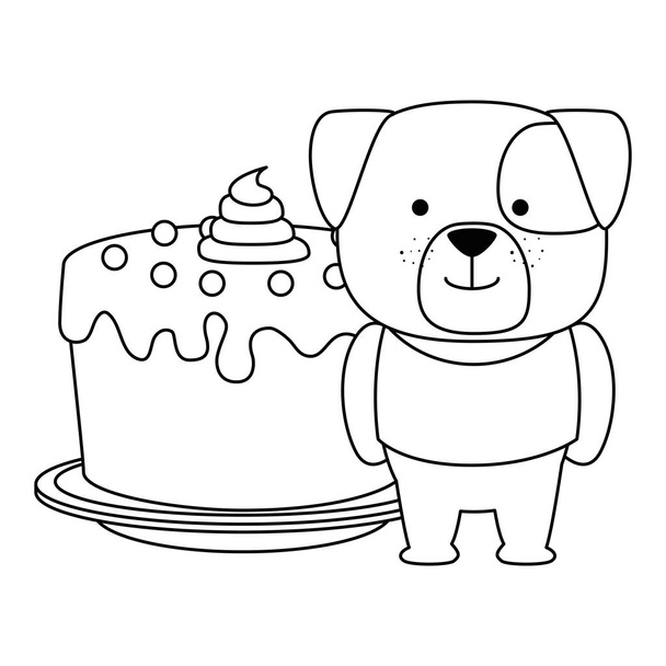 cute dog with sweet cake character - Vecteur, image