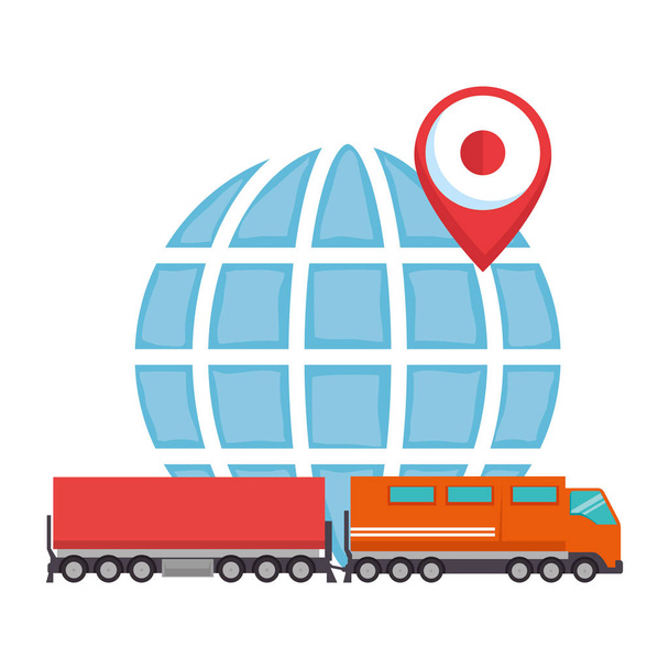 cargo train with planet logistic service - Vector, Image