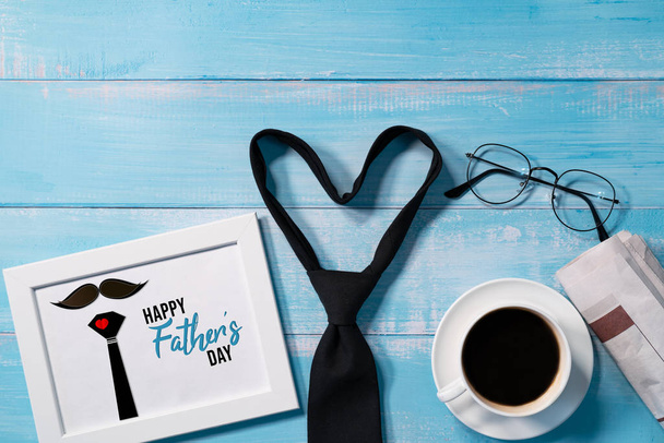 Happy Fathers Day,  necktie with a cup of coffee and eyeglasses - Photo, Image