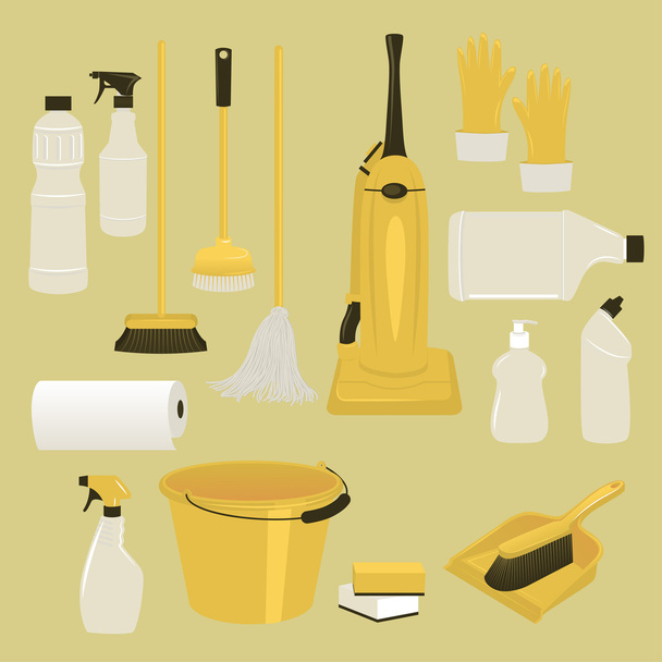 Set von Reinigungsmitteln und Werkzeugen - Vektor, Bild