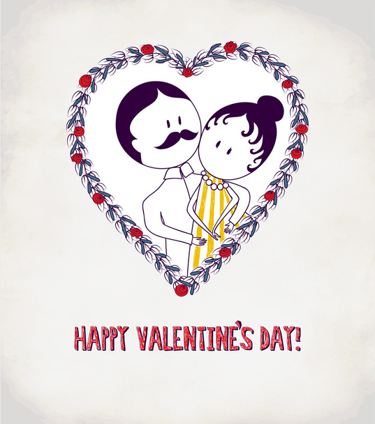 Old-Fashion Couple in a Heart Frame - Vector, Image