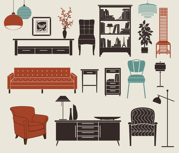 meubels en home accessoires - Vector, afbeelding