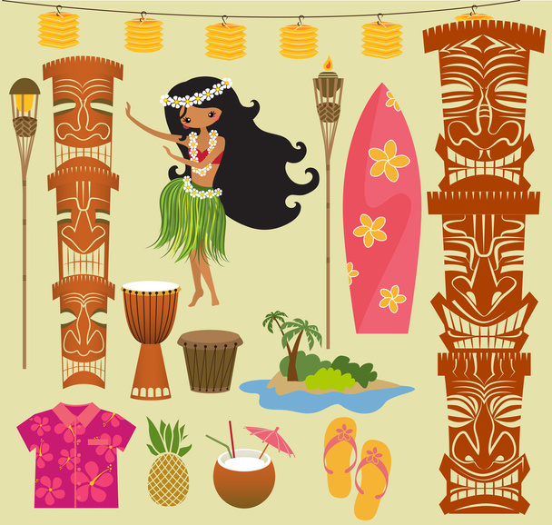 ハワイのシンボルとアイコン - ベクター画像