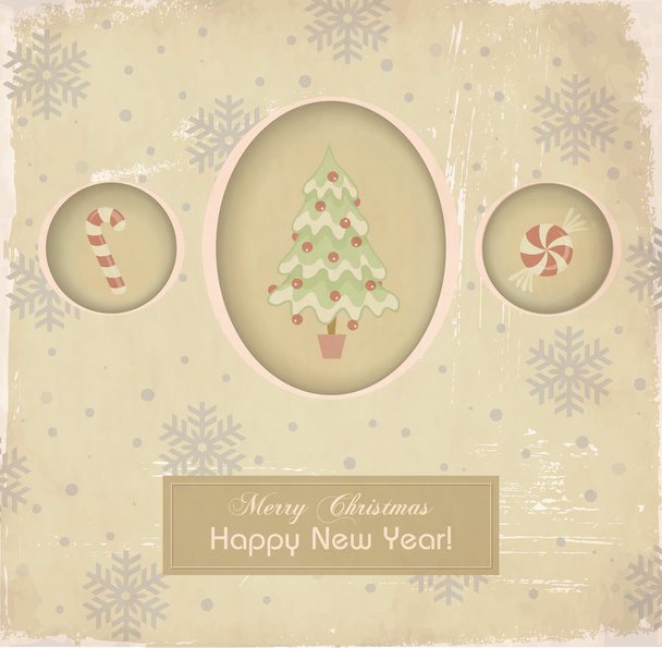Tarjeta de felicitación de Navidad y Año Nuevo Vintage
 - Vector, Imagen