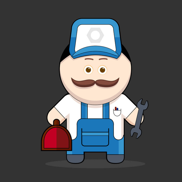 Cartoon cute handyman-mechanic. Vector illustration (cute character man with mustache collection) - Vector, Image