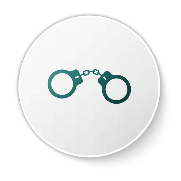 Иконка зеленых наручников выделена на белом фоне. Кнопка белого круга. Векторная миграция
 - Вектор,изображение