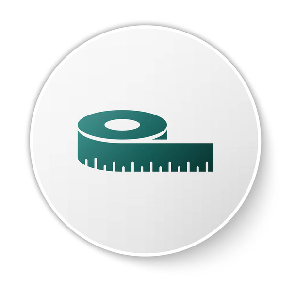 grünes Maßband-Symbol isoliert auf weißem Hintergrund. Maßband. weißer Kreis-Knopf. Vektorillustration - Vektor, Bild