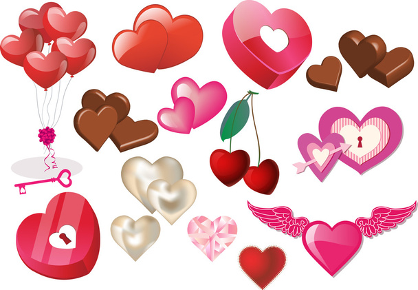 Set of Valentine hearts and heart icons - Vektör, Görsel