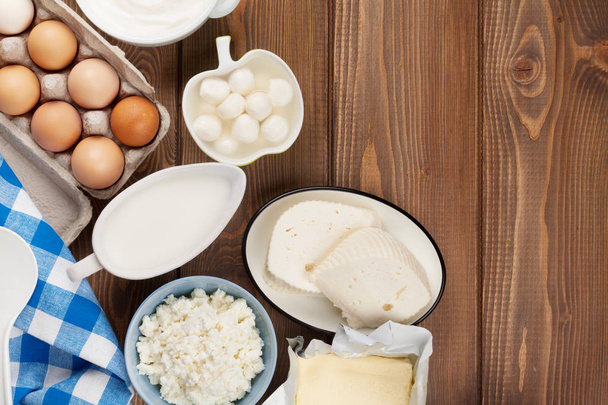 Dairy products. Sour cream, milk, cheese, egg, yogurt and butter - Photo, Image