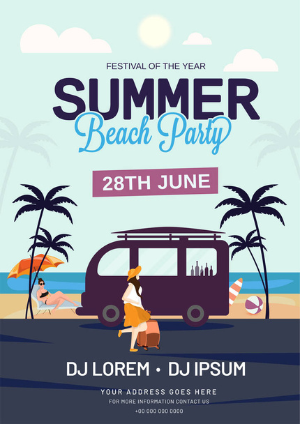 Sommer-Strandparty Einladungskarte mit Datum, Uhrzeit und Datum - Vektor, Bild