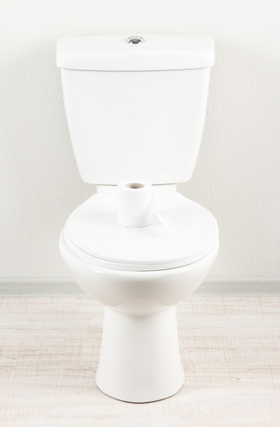 White toilet bowl with toilet paper in a bathroom - Valokuva, kuva