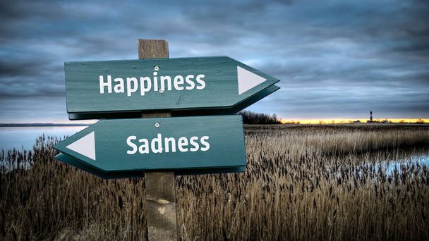 Вулиця знак щастя проти печалі - Фото, зображення