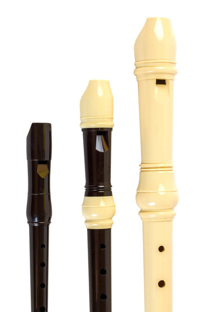 Conjunto de flauta grabadora de plástico. Flautas sopranino, soprano y alto
 - Foto, Imagen