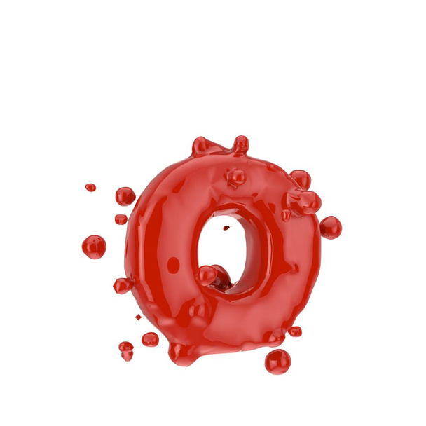 Red blood lowercase letter O isolated on white background - Photo, Image