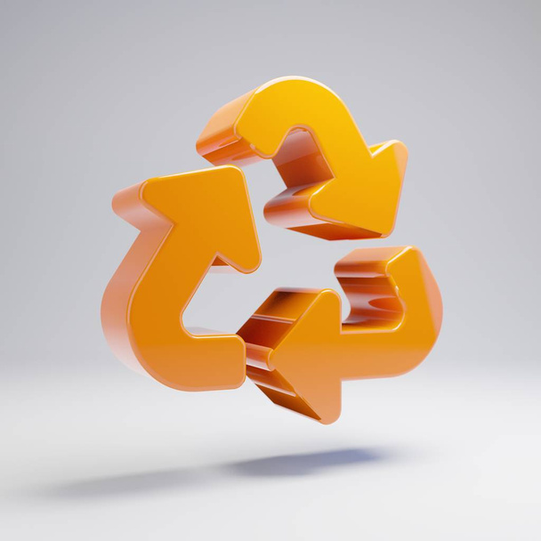 Объемный глянцевый горячий оранжевый иконка Recycle изолированы на белом фоне
. - Фото, изображение