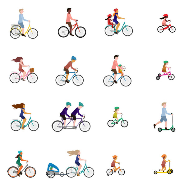 Illustrations vectorielles de vélo, siège enfant et trottinette. Vous pouvez y arriver : remorque de vélo, siège de vélo enfant avant, siège de vélo enfant, vélo d'équilibre pour enfants, roues d'entraînement de vélo pour enfants, vélo pour enfants, vélo tricycle pour enfants
,  - Vecteur, image