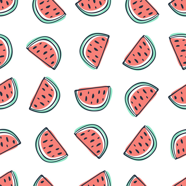 Watermelon seamless pattern in sketchy style on white background - Vektor, kép