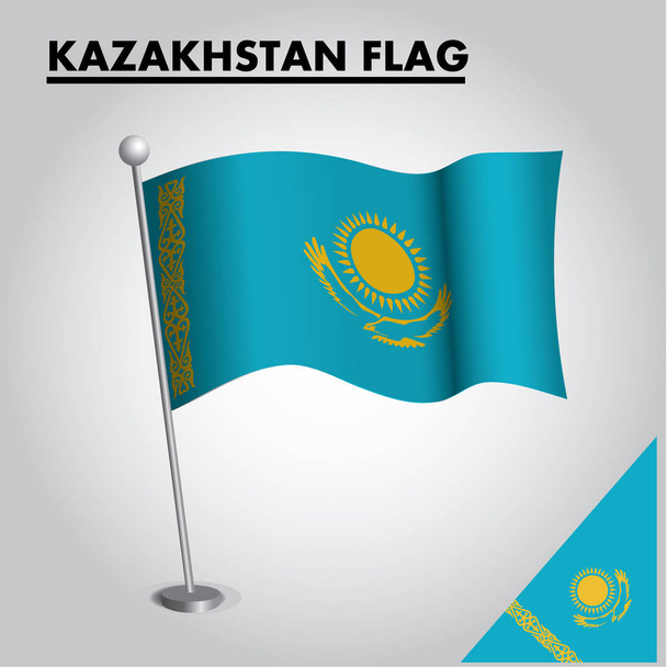 National flag of KAZAKHSTAN on a pole - Vector, Image