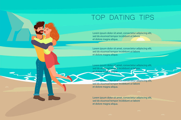 Personajes de gente feliz se besa en la playa
 - Vector, imagen