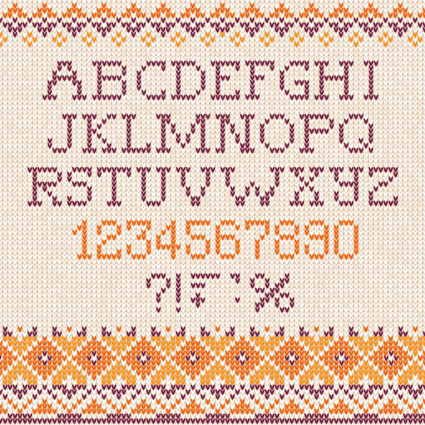 Handmade knitted abstract background pattern font alphabet abc letters, numbers, - Вектор, зображення