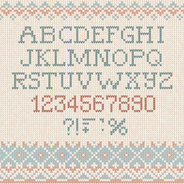 Handmade knitted abstract background pattern font alphabet abc letters, numbers, - Вектор, зображення