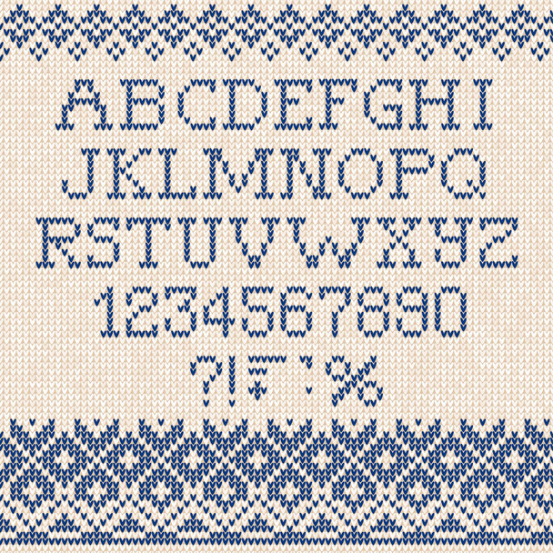 Christmas Font: Scandinavian style seamless knitted ornament pat - Vetor, Imagem