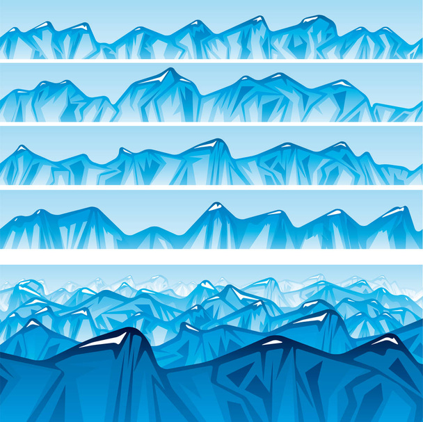Horizontally seamless four sets of mountain ridges. Editable. - Vector, Image