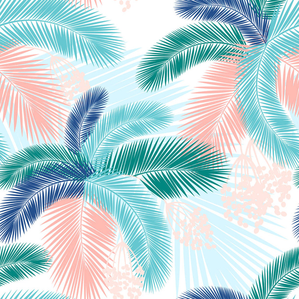 Seamless pattern of Tropical palm leaves. Vector illustration. Flat design - Vector, Image