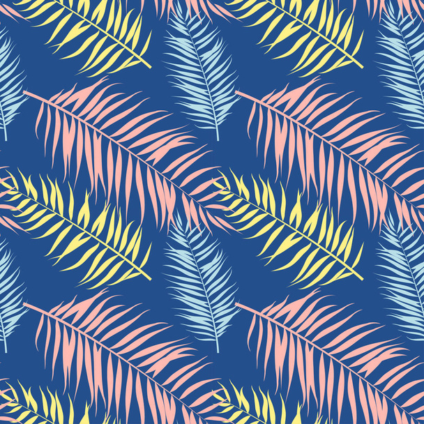 Seamless pattern of Tropical palm leaves. Vector illustration. Flat design - Vetor, Imagem