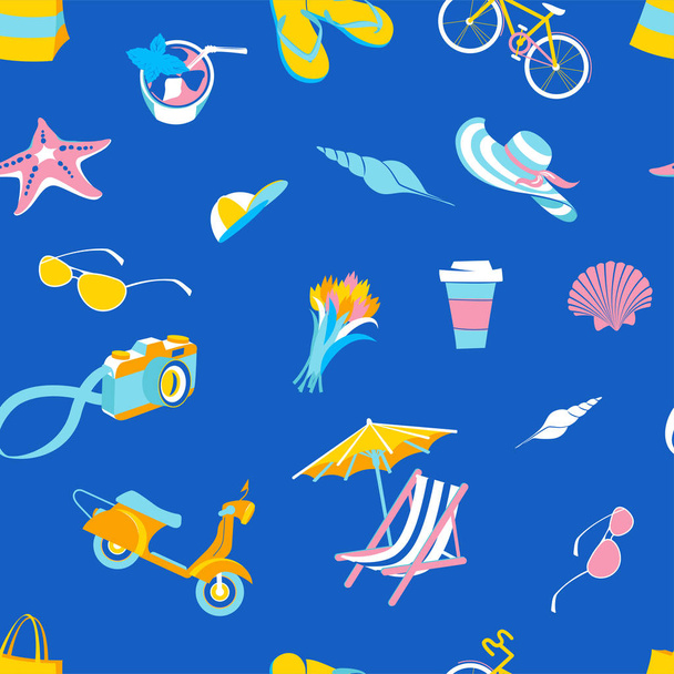 Lato Plaża Tropikalne party ikony bezszwowe podróży wzór - Wektor, obraz