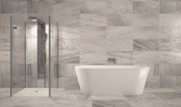 luxury bathroom with marble tiles - Illustration - Photo, Image