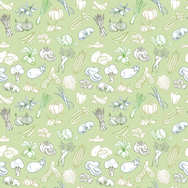 Seamless background pattern of organic farm fresh fruits and vegetables - Διάνυσμα, εικόνα
